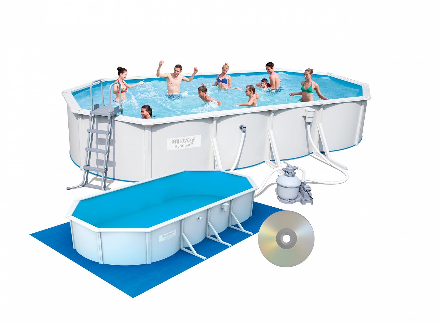 Стальной бассейн Bestway 56604 BW, Hydrium 740х360х120см, песочный фильтр-насос, лестница, подстилка фото 5